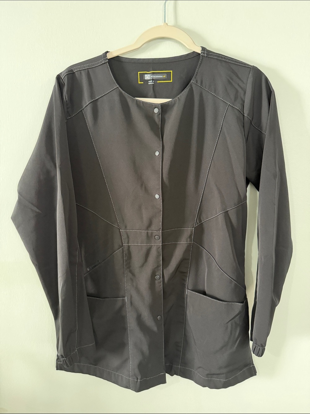 WonderWink Women's Black Gray Snap-Front Medical Jacket